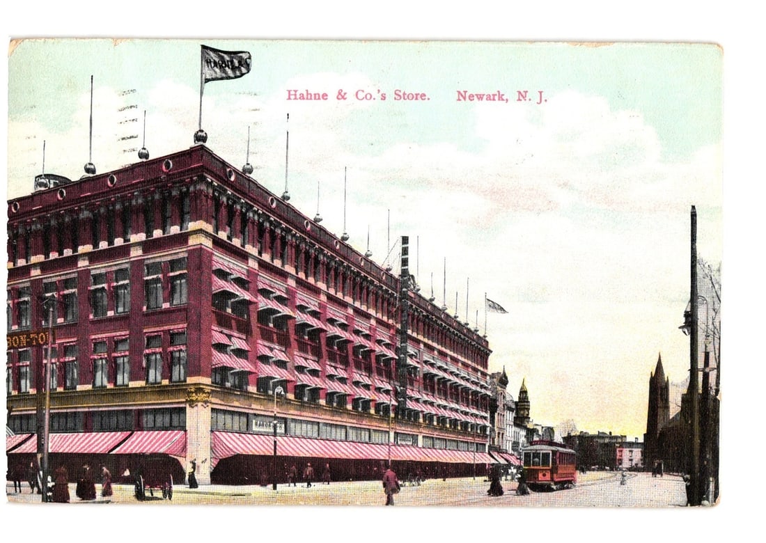 Hahne & Co.'s Store, Newark, N.J. Street Scene with Tram, circa 1910 postcard (1 of 2)