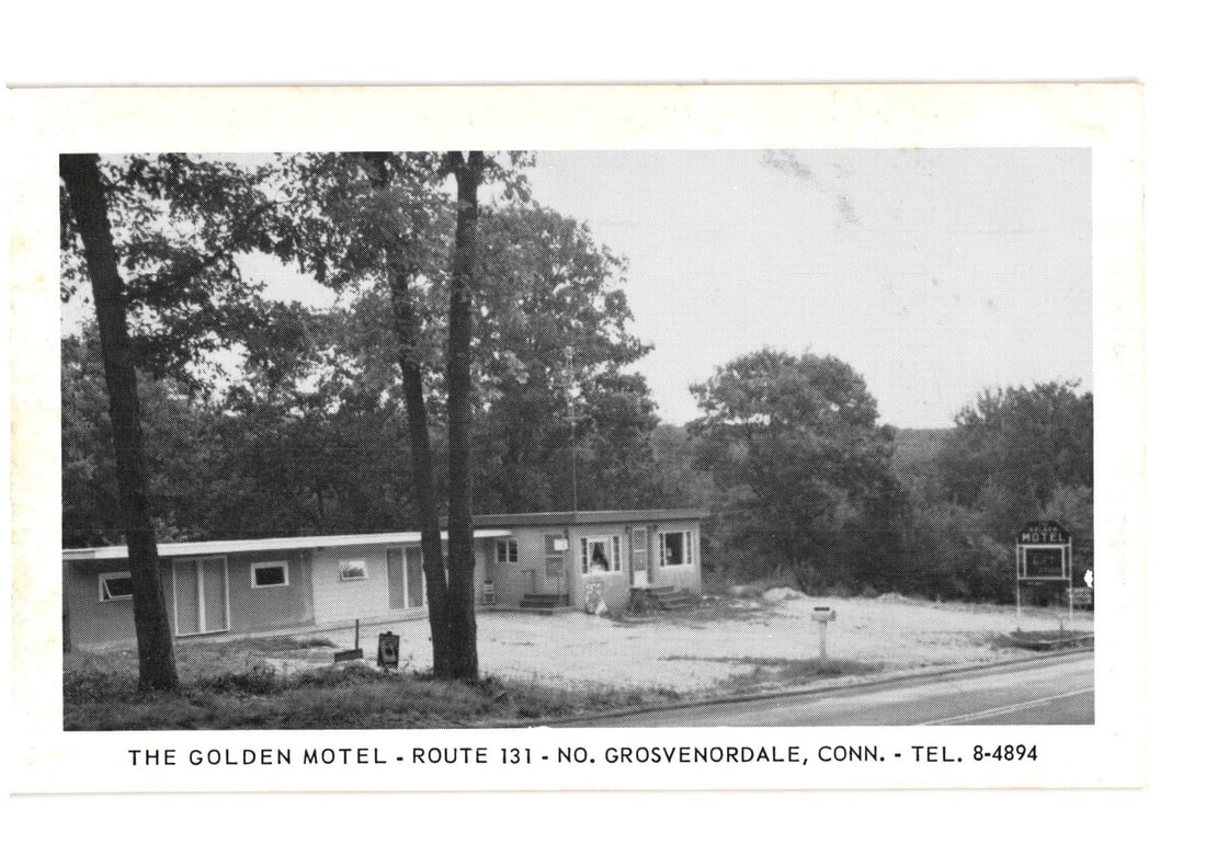 Black and white photograph postcard of The Golden Motel on Route 131, No. Grosvenordale, Conn., (1 of 2)