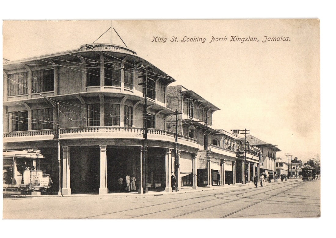 King St. Looking North, Kingston, Jamaica Street Scene, Circa 1904, photographic postcard (1 of 2)