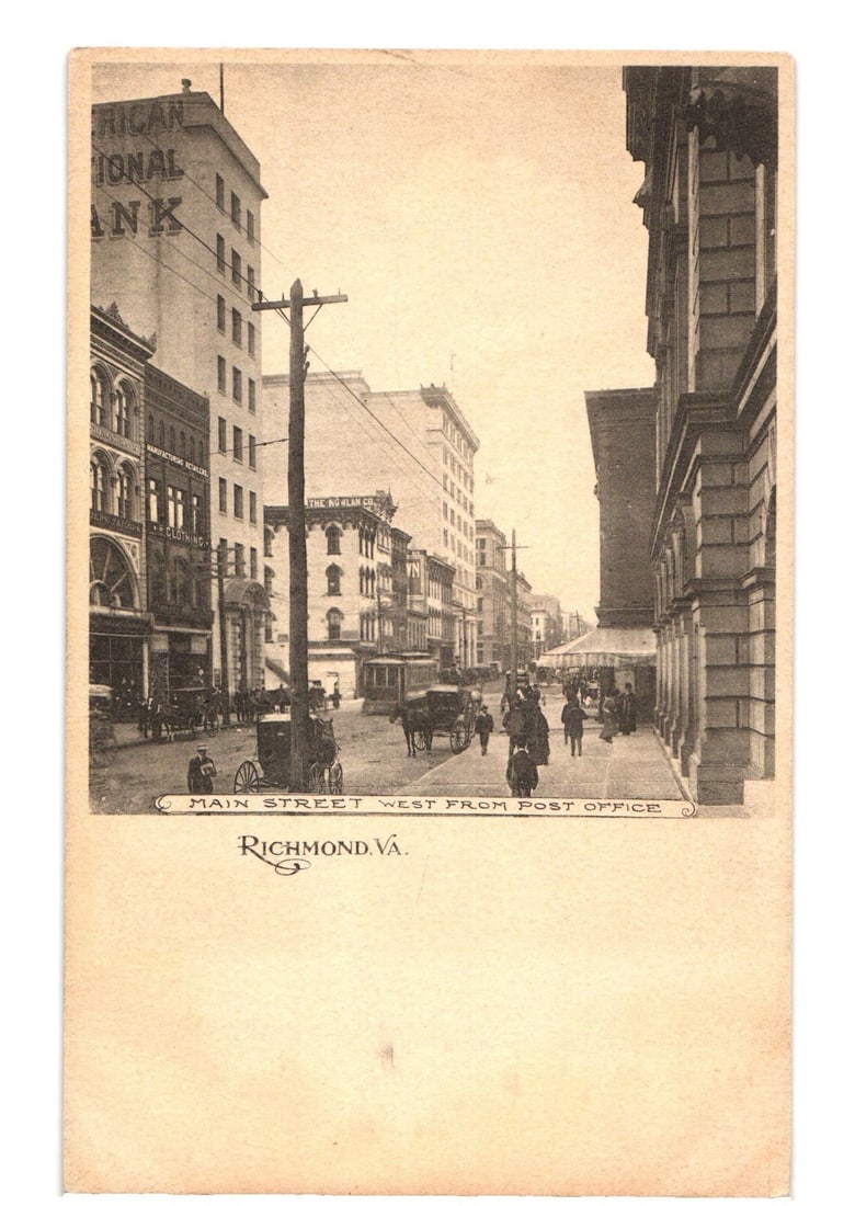 Main Street West From Post Office, Richmond, VA, Early 20th Century Cityscape postcard (1 of 2)