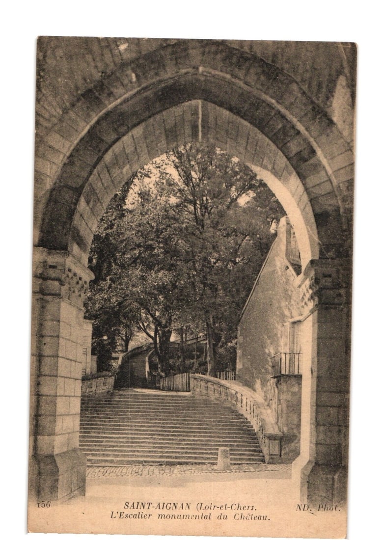 Early 20th Century postcard of Saint-Aignan, France, featuring the Castle's Monumental Staircase (1 of 2)