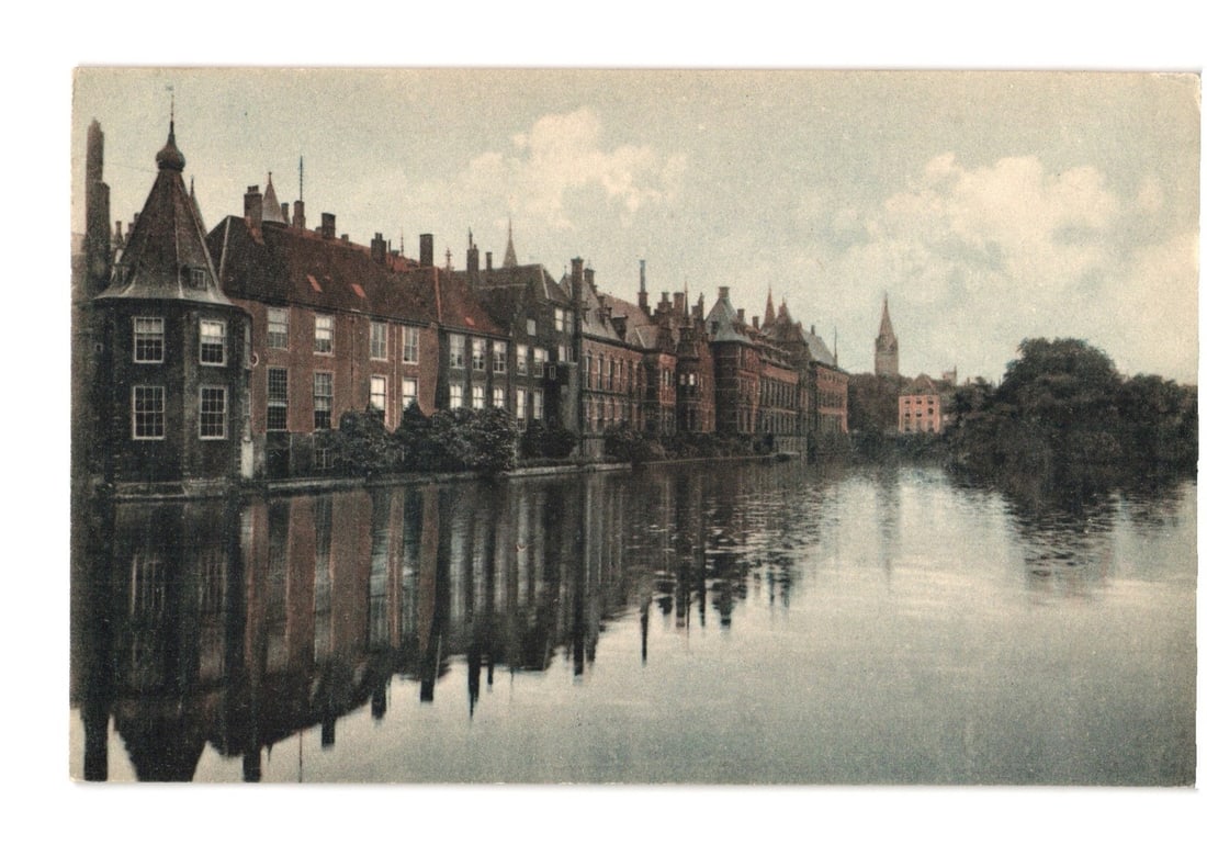 Early 20th-Century Postcard of Hofvijver Pond and Historic Buildings in The Hague, Netherlands (1 of 2)
