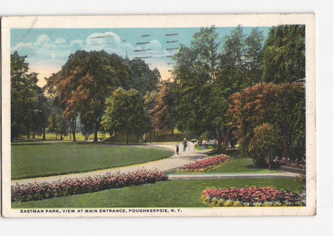 Eastman Park Main Entrance, Poughkeepsie, N.Y., Chromolithograph Postcard, 1909 Era (1 of 2)
