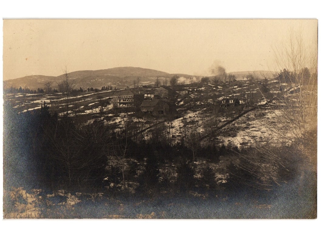 Vintage Real Photo Postcard: Bradford, NH village scene with bare trees and snow. (1 of 2)
