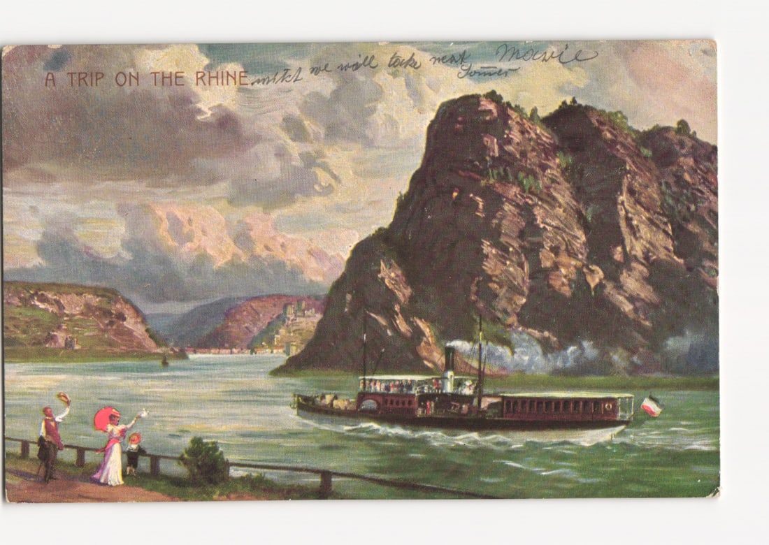 Vivid Chromolithograph Postcard of a Steamboat on Germany's Rhine River, Early 1900s. (1 of 2)