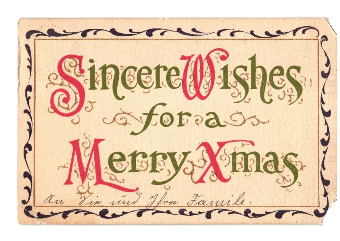 Early 1910s Chromolithograph Christmas Greeting Postcard, with Decorative Borders and Printed Text (1 of 2)