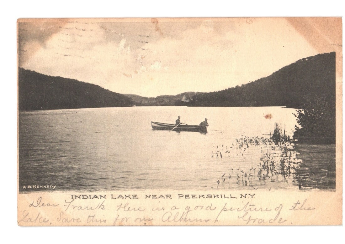 Early 20th Century postcard of two people in a rowboat on Indian Lake near Peekskill, N.Y. (1 of 2)