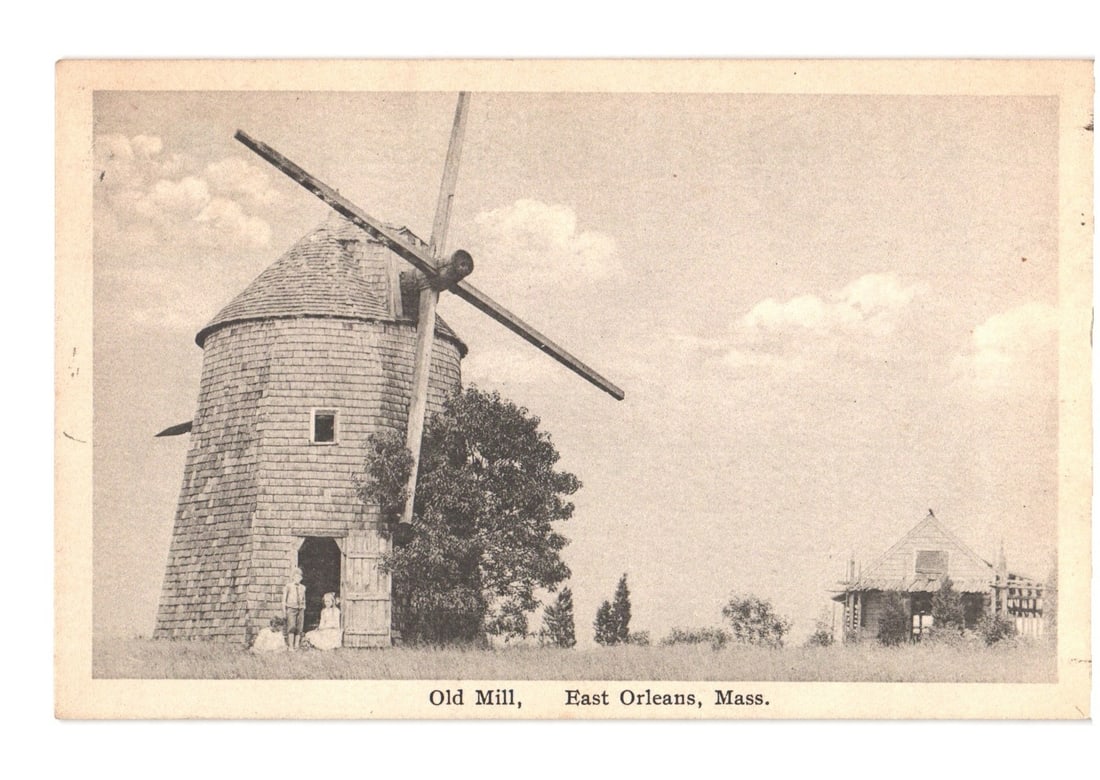 Historic monochrome postcard depicting the Old Mill, East Orleans, Massachusetts, postmarked 1922. (1 of 2)