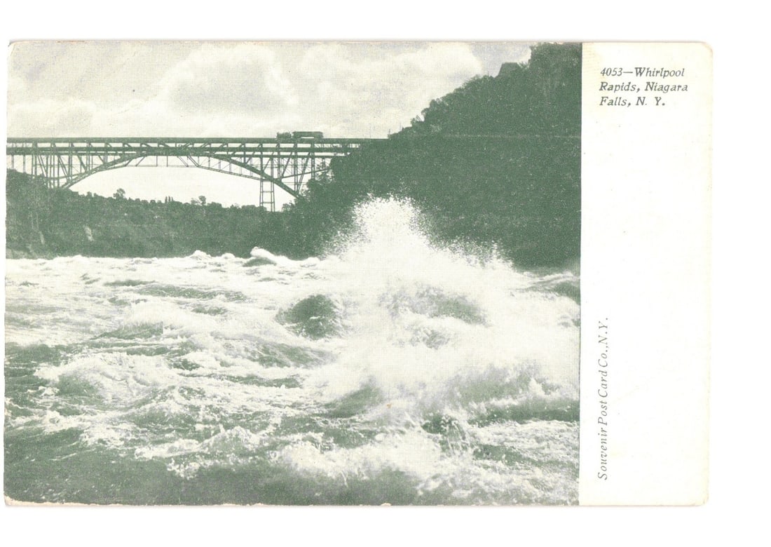 Whirlpool Rapids and cantilever bridge photographic postcard, Niagara Falls, New York, early 20th (1 of 2)