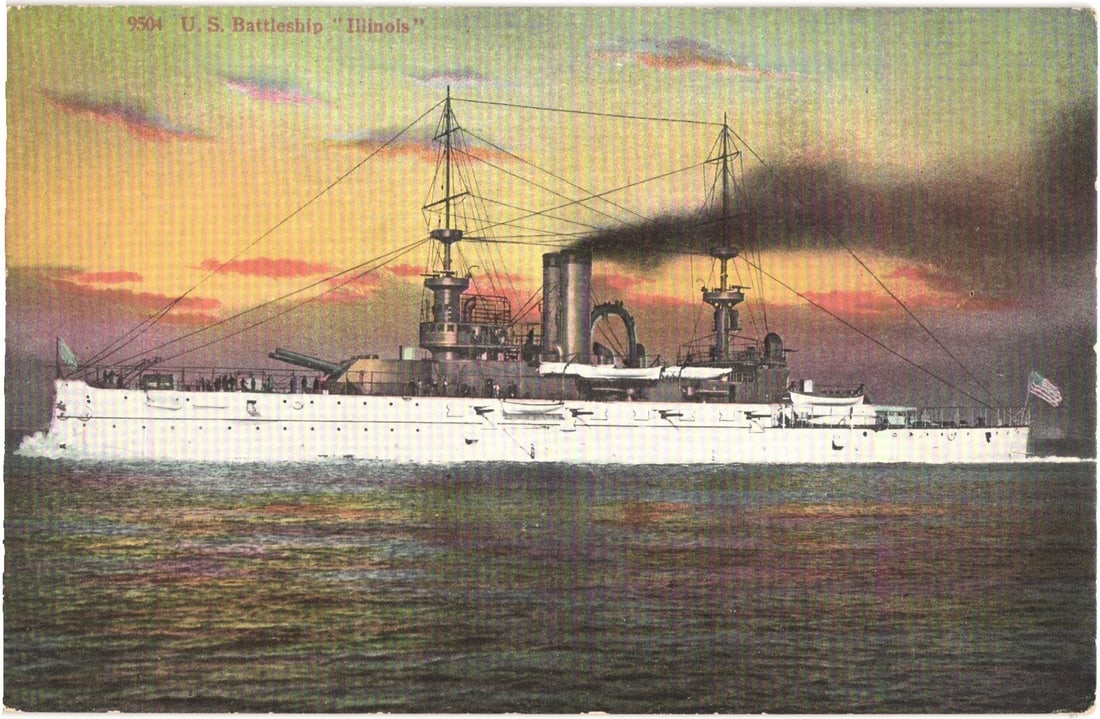 U. S. Battleship "Illinois" Early 20th-Century Naval Vessel Chromolithograph postcard (1 of 2)
