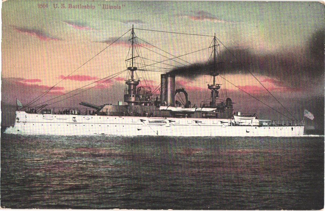 U. S. Battleship 'Illinois' Naval Vessel Chromolithograph Postcard, Early 1900s Era (1 of 2)