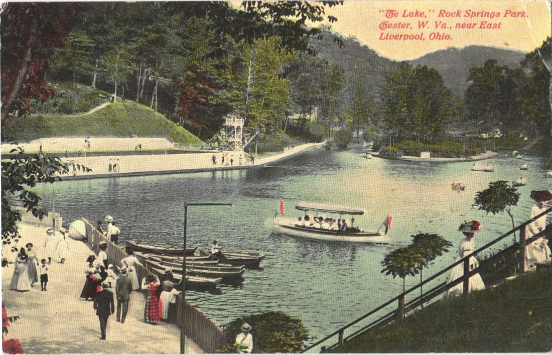 'The Lake,'' Rock Springs Park, West Virginia, near East Liverpool, Ohio, vintage postcard. (1 of 2)