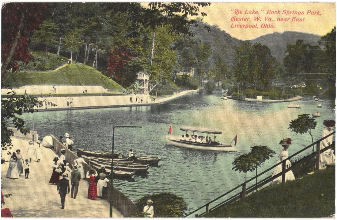 “The Lake,?? Rock Springs Park, Chester, W. Va., near East Liverpool, Ohio, postcard (1 of 2)
