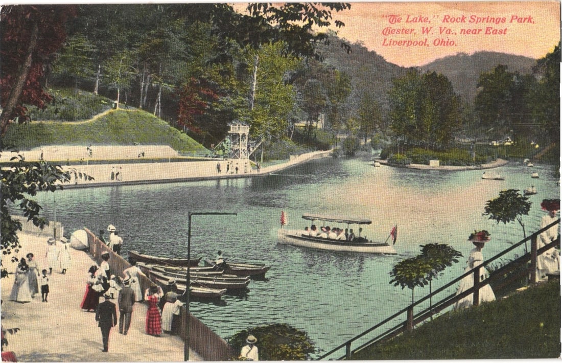 Early 20th Century postcard: 'The Lake' at Rock Springs Park, Chester, West Virginia (1 of 2)