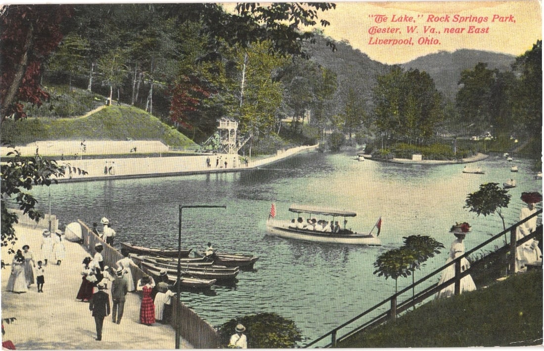 "The Lake," Rock Springs Park, Chester, WV, Early 20th-Century Scenic View Postcard (1 of 2)
