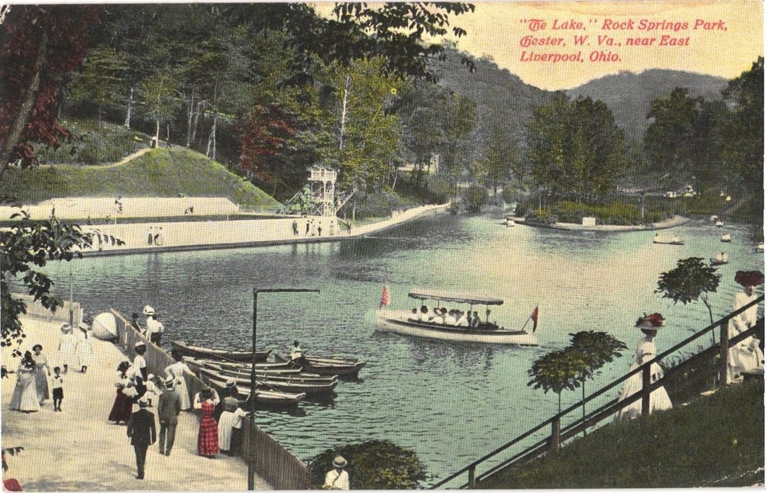 The Lake, Rock Springs Park, Cester, W. Va., near East Liverpool, Ohio, circa 1910s postcard (1 of 2)