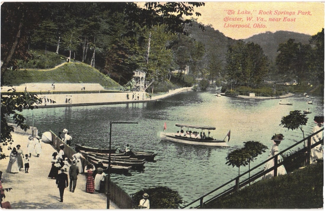 The Lake, Rock Springs Park, Chester, West Virginia, near East Liverpool, Ohio postcard (1 of 2)