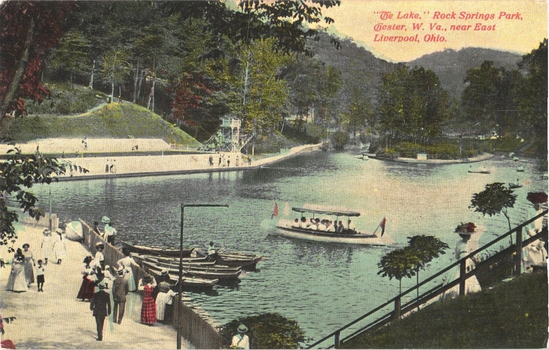 The Lake, Rock Springs Park, Chester, W. Va., near East Liverpool, Ohio postcard (1 of 2)