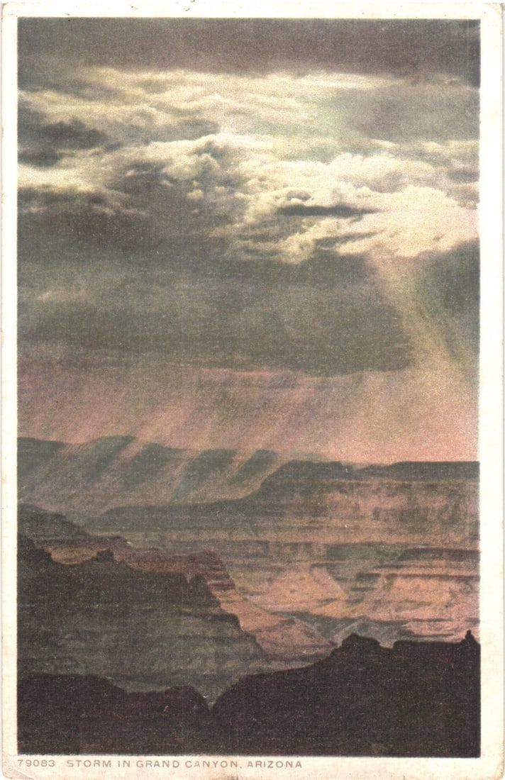 Grand Canyon Storm, Arizona, 1915 Phostint Postcard Depicting Dramatic Weather (1 of 2)