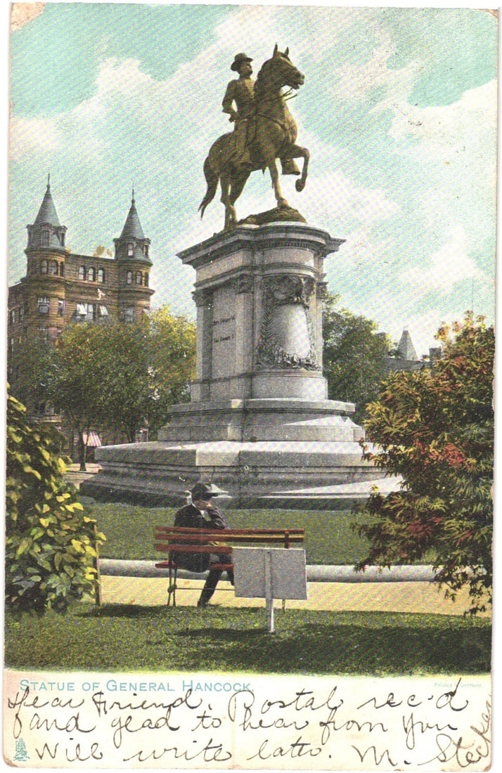 Equestrian Statue of General Winfield Scott Hancock in City Park, Washington D.C. Postcard. (1 of 2)