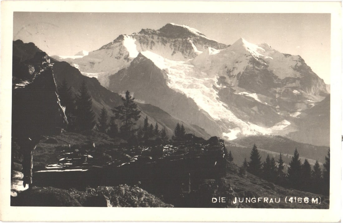 Historic View of the Jungfrau Mountain (4166 M) in the Swiss Alps, 1930s Real Photo Postcard. (1 of 2)