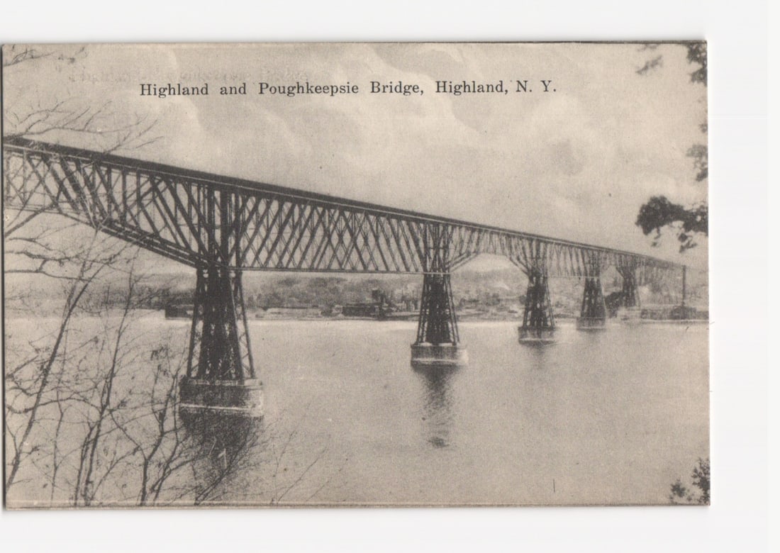 Highland and Poughkeepsie Bridge, Highland, NY, Early 20th Century Photographic postcard: Please review the photos carefully for additional condition details. Note that scans may appear slightly darker or lighter than the item's true appearance, and minor scanning artifacts may be visible.