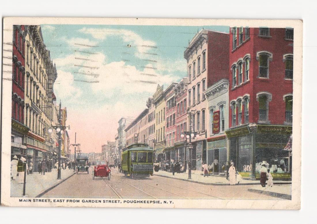 Poughkeepsie, N.Y. Main Street East from Garden Street Cityscape Postcard, Circa 1918: Please review the photos carefully for additional condition details. Note that scans may appear slightly darker or lighter than the item's true appearance, and minor scanning artifacts may be visible.