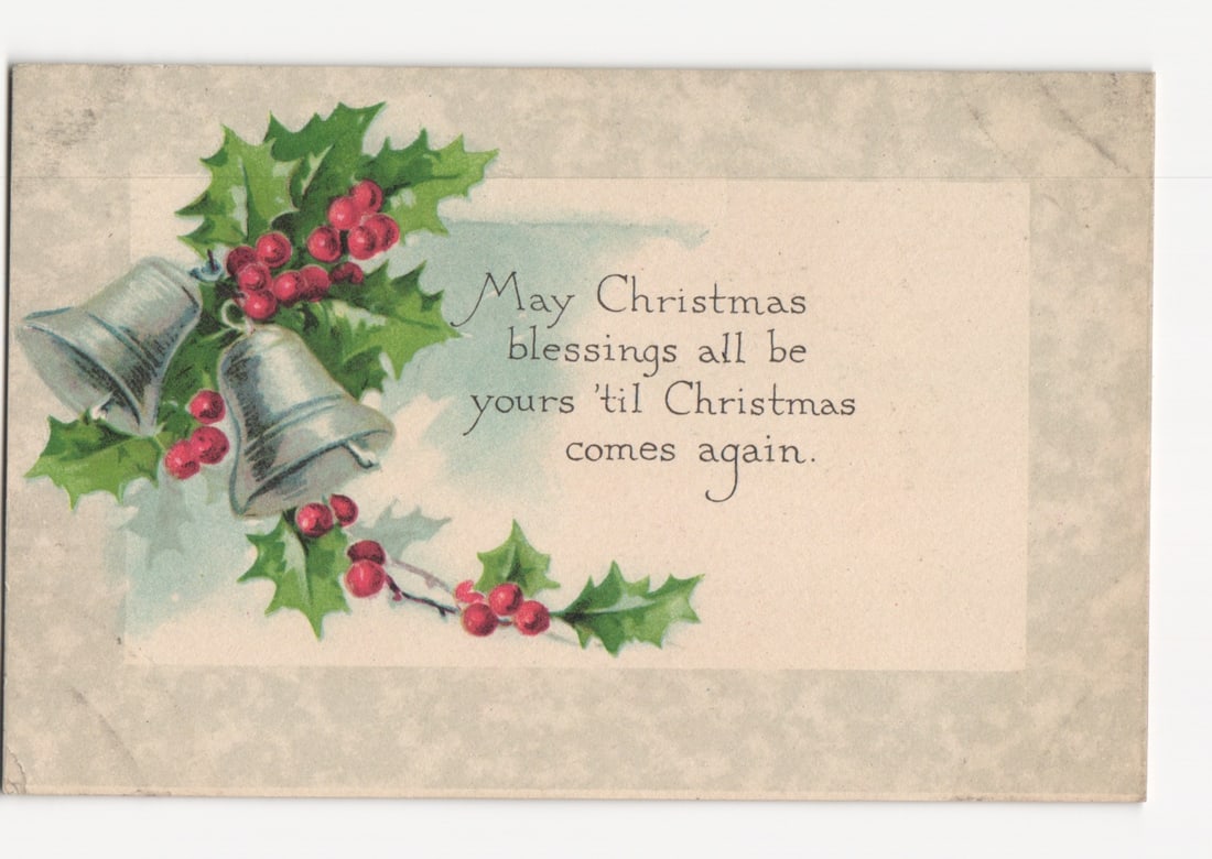 Vintage Christmas Bells and Holly Greeting postcard by Gibson Art Company, early 20th Century. (1 of 2)