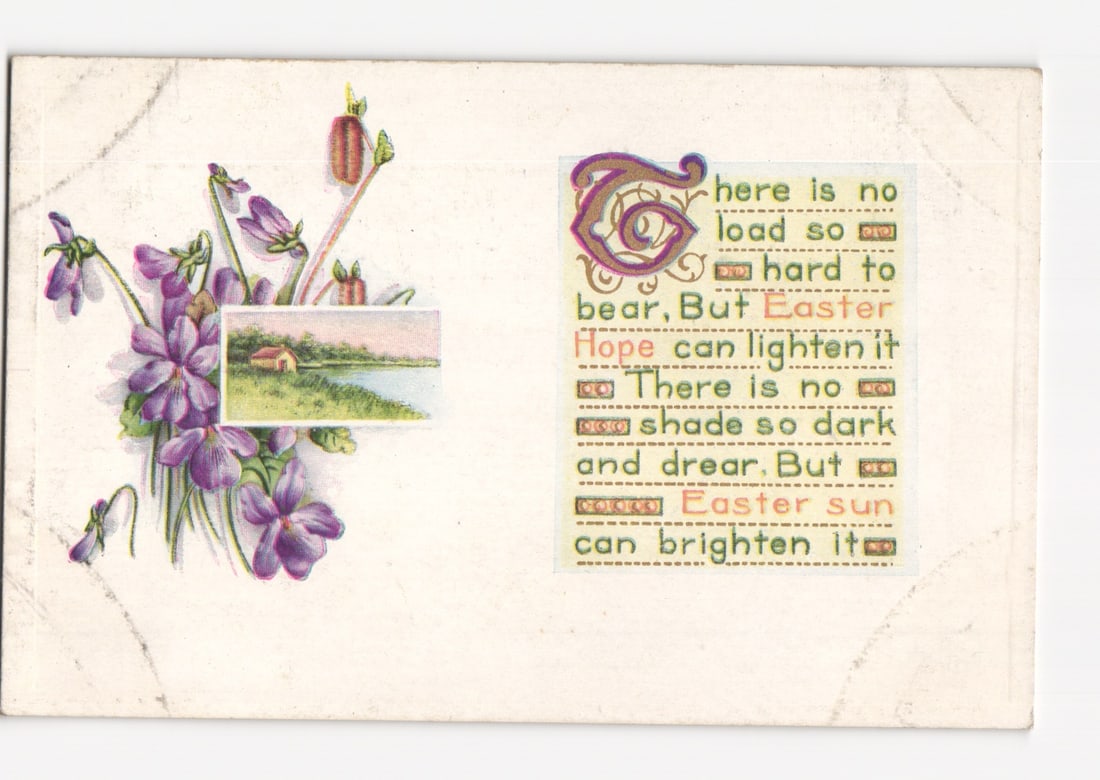 Easter Violets with Landscape Inset, Worcester, Mass. Chromolithograph Postcard, early 20th C. (1 of 2)