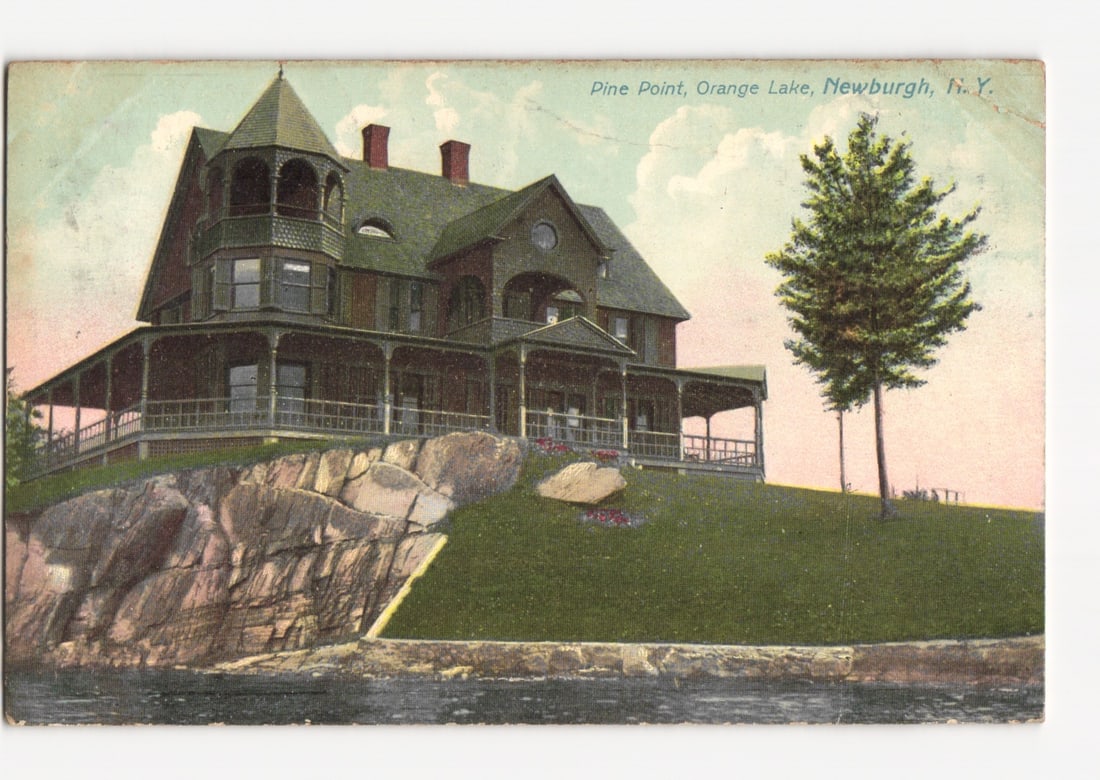 Pine Point, Orange Lake, Newburgh, N. Y. Large Victorian House on Cliff Postcard. (1 of 2)