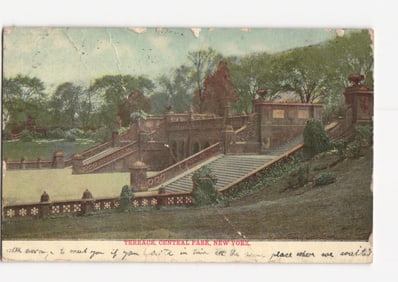 Central Park Terrace and Grand Staircase, New York, depicted on an early 20th-century postcard.