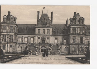 Palace of Fontainebleau, France, with Horseshoe Staircase and Pavilions, Early 20th C. Postcard