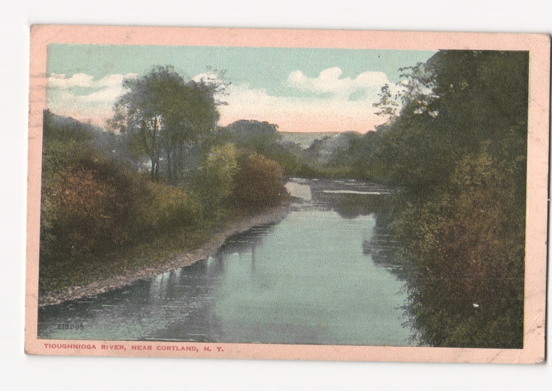 Scenic Tioughnioga River Near Cortland, N.Y., Winding Waters, Early 20th Century Postcard (1 of 2)