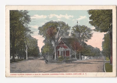 Congregational Church at Clinton Avenue & Elm Street, Cortland, NY, 1920s postcard