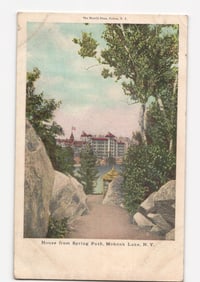 Early 20th Century postcard: Mohonk Lake House viewed from Spring Path, Mohonk Lake, New York