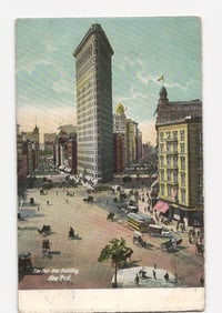 Early 20th Century Flat-Iron Building, New York City Street Scene Colorized Postcard