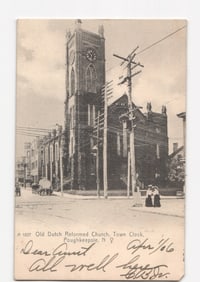 Vintage postcard depicting the Old Dutch Reformed Church and Town Clock, Poughkeepsie, N.Y., circa