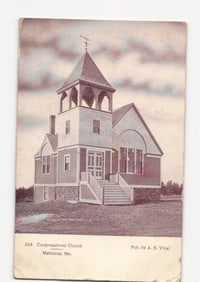 Early 20th Century Chromolithograph Postcard of the Congregational Church in Matinicus, Maine