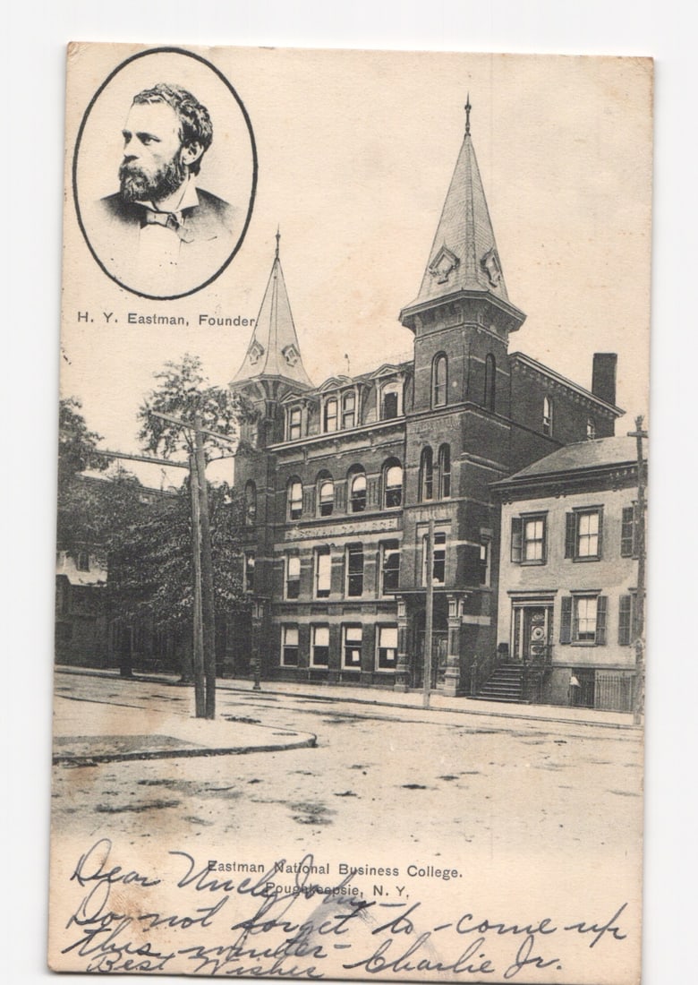 H. Y. Eastman, Founder & Eastman National Business College, Poughkeepsie, NY, 1906 postcard (1 of 2)