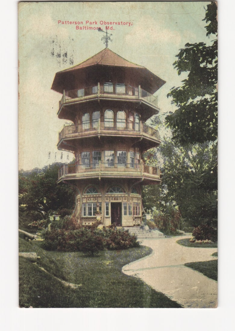Historic Patterson Park Observatory, Baltimore, Maryland, 1911 colorized photo postcard.: Please review the photos carefully for additional condition details. Note that scans may appear slightly darker or lighter than the item's true appearance, and minor scanning artifacts may be visible.