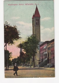 Washington Street, Newark, N.J., with Church Steeple and Pedestrian, 1909 postcard
