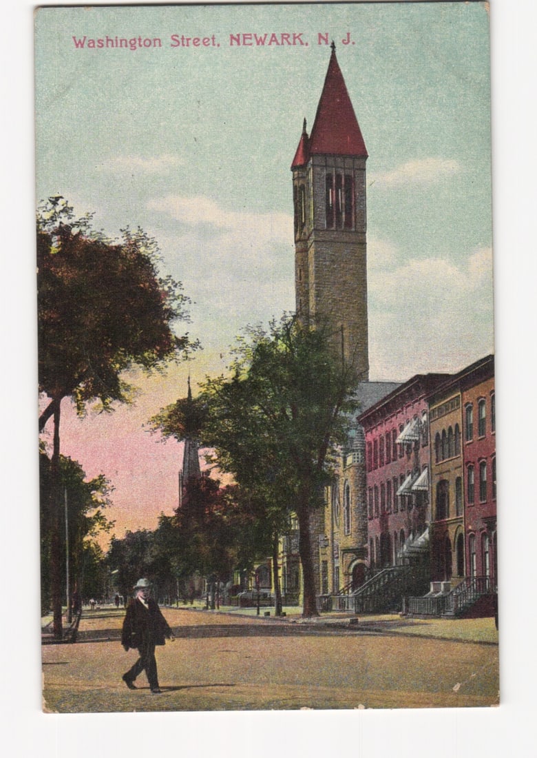 Washington Street, Newark, N.J., with Church Steeple and Pedestrian, 1909 postcard (1 of 2)