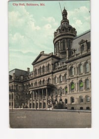 Early 20th Century Chromolithograph Postcard of City Hall, Baltimore, Maryland, 1911