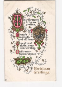 Ornate Illustrated Christmas Greetings Postcard with Bells and Ivy Motif, Early 20th Century