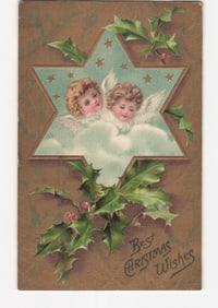 Christmas Angel Cherubs & Holly Star Design Holiday Postcard, Postmarked Poughkeepsie 1908