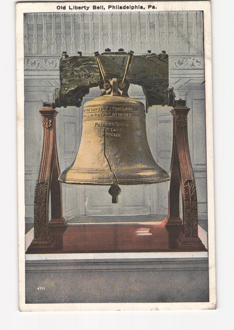 Chromolithograph postcard of the cracked Liberty Bell, Independence Hall, Philadelphia, Pa., 1908: Please review the photos carefully for additional condition details. Note that scans may appear slightly darker or lighter than the item's true appearance, and minor scanning artifacts may be visible.