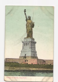 Early 20th-century chromolithograph postcard featuring the Statue of Liberty, New York.