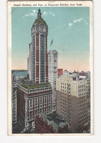 Iconic Singer Building in New York City's Financial District, early 20th century postcard.