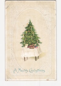 Vintage Chromolithograph Postcard: Festive Christmas Tree with Candles and Gifts, Early 20th Century