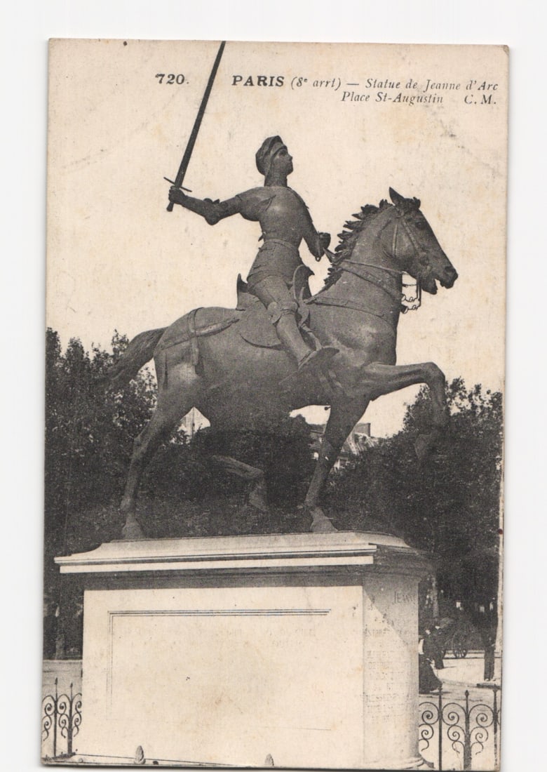 Paris (8th arr.) Statue of Jeanne d'Arc at Place St-Augustin, Early 20th Century postcard (1 of 2)